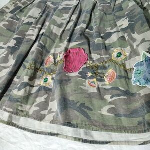 Floral Embroidered Camouflage A-Line Skirt